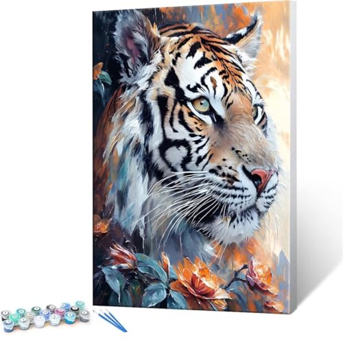 QIANLUOO Malen nach Zahlen Erwachsene, Malen nach Zahlen Tiger DIY Handgemalt Ölgemälde Kit Paint by Numbers Adult Mit 3 Pinseln und Acrylfarbe Knitterfreie Leinwand Kit - 100x140cm (Rahmenlos) Y-203 von QIANLUOO