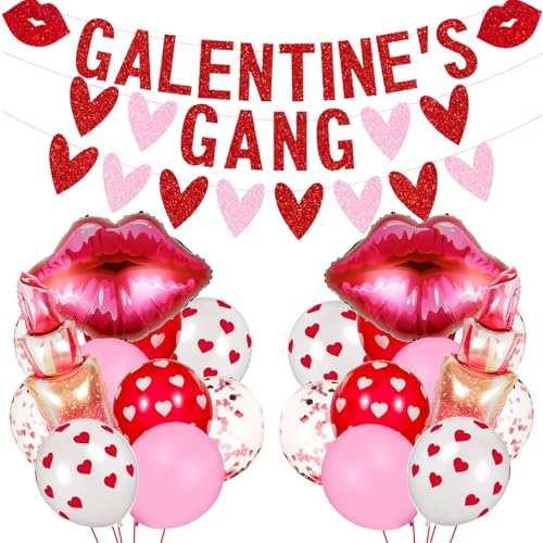 Galentines Day Decorations, Galentines Day Balloons Galentines Day Balloons Includes Lips Lipstick Balloons Happy Galentine's Day Banner and balloons for Happy Valentine's Day Party Supplies von QICI