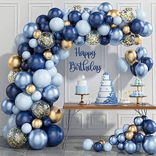 Luftballons Geburtstag Blau Gold, 133 Stück Luftballons Blau Gold und Konfetti Ballons, Luftballon Girlande Blau für Geburtstagsdeko Mann, Babyparty Deko Junge, 1. Geburtstag Junge, Baby Shower von QIFU
