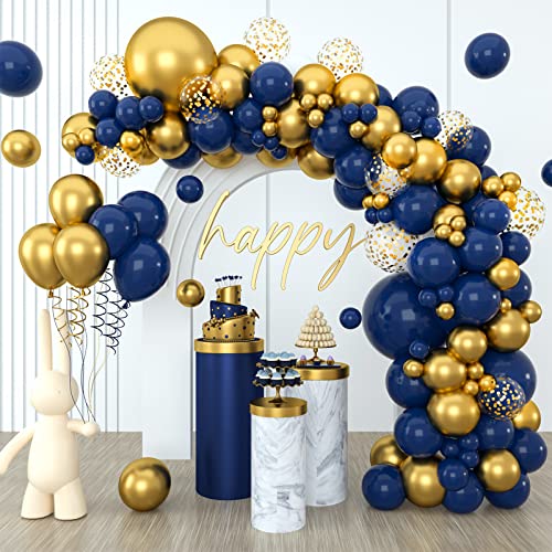 Qifu Luftballon Girlande Blau Gold, 114Pcs Luftballons Geburtstag Blau Gold, Helium Ballons Girlande Blau, Goldene Blaue Luftballons Mit Konfetti, Geburtstagsdeko Männer, Baby Party Deko, Sünnet Deko von QIFU