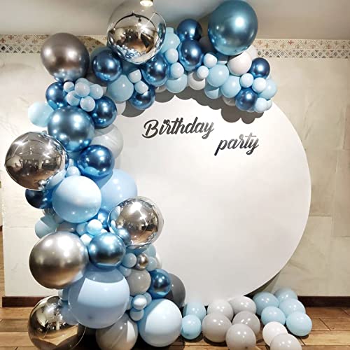 Blau Ballon Girlande Set, Macaron Blau, Weiß, Blau Silber Metallic Latex Luftballons und 4D Silber Folien Ballons für Jungen Baby Shower Party Geburtstag Hochzeit Taufe Hintergrund Dekoration von QIFU