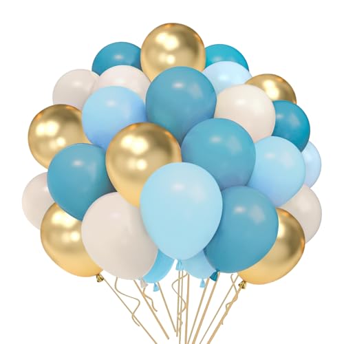 52 Pcs Blaue Luftballons，hell Blau Beige Gold Pack of Balloons Apricot Sand White Golden Latex Balloons for Birthday Wedding Engagement Baby Shower Party Decoration Geburtstag Hochzeit von QIFU