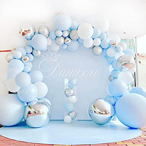 Luftballon Girlande Blau Silber Weiß, 119 Ballons Girlande Geburtstagsdeko Blau, Blaue Luftballons Für Babyparty Deko, Ballons Hellblau Weiss Taufe Deko Junge Hochzeit Baby Shower Party Dekorationen von QIFU