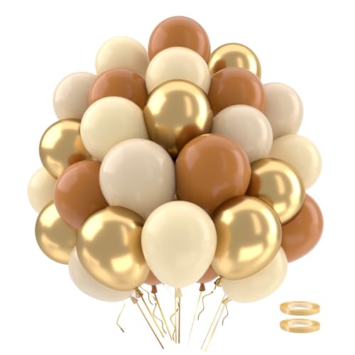 62 Pcs Braune Luftballons，Beige Brown Gold Pack of Balloons Coffee Brown Apricot Sand White Golden Latex Balloons for Birthday Wedding Engagement Baby Shower Party Decoration Geburtstag Hochzeit von QIFU