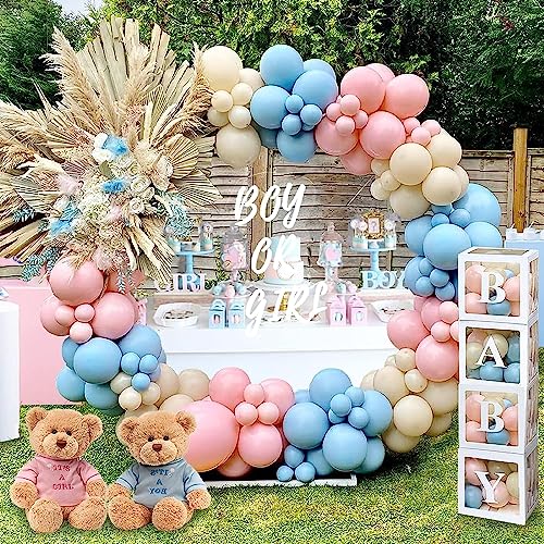 166 Stück Gender Reveal Baby shower bunt deko，rosa blau geld Boxen Ballongirlande DIY Letters Babyboxen für Babyparty Junge Mädchen Geburtstagsfeier Geschlecht offenbaren Dekoration von QIFU