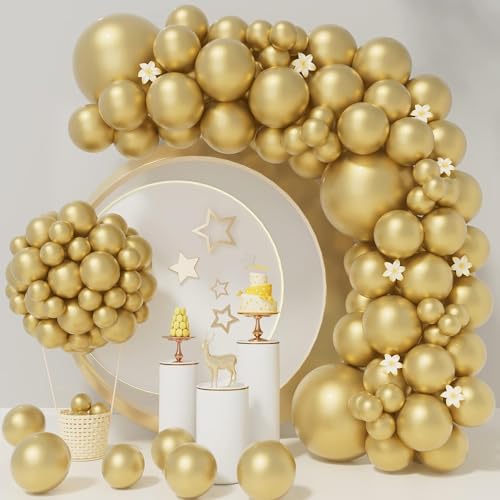 Luftballons Gold，102 Stück ballons gold Latex helium Luftballon Girlande Kit Ballonbogen, goldene luftballons für Geburtstag deko Party goldene hochzeit Babyparty baby shower Wedding Dekoration von QIFU