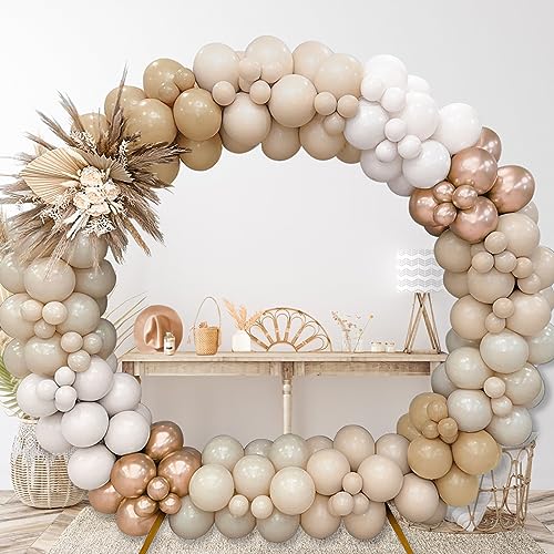 152Pcs Beige Luftballon Girlande, Nude Weiß Aprikosen Rose Gold Ballons, Ballongirlande Beige Deko für Hochzeit, Verlobung, Baby Shower Deko, Geburtstag, Boho Party Dekoration von QIFU