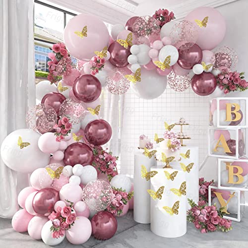 Luftballon Girlande Rosa Gold, 118 Stück Rosa Weiß Rosegold Luftballons Geburtstag, Ballon Girlande Rosa für Babyparty Deko Mädchen, Baby Shower Deko Mädchen, Hochzeit, Geburtstag Deko Frauen von QIFU