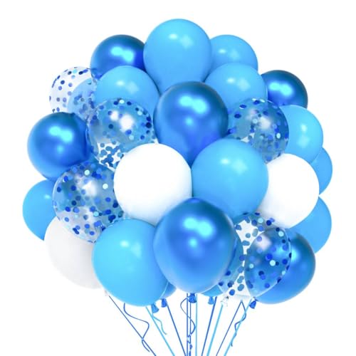 Luftballons Blau, 52 Stück Blaue Ballons Geburtstag Hellblau Latex Helium Luftballons Metallic Konfetti Ballons Set Für Junge Mann Geburtstag Baby Shower Hochzeit Taufe Babyparty Deko Junge,12 Zoll von QIFU