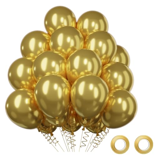 Luftballons Gold, 52 Stück Metallic Gold Ballons Latex Luftballons Balloon Girlande Gold Helium Ballons Set, Goldene Luftballons Geburtstags Babyparty Hochzeit Party Deko Goldene Hochzeit Deko,12 Zoll von QIFU