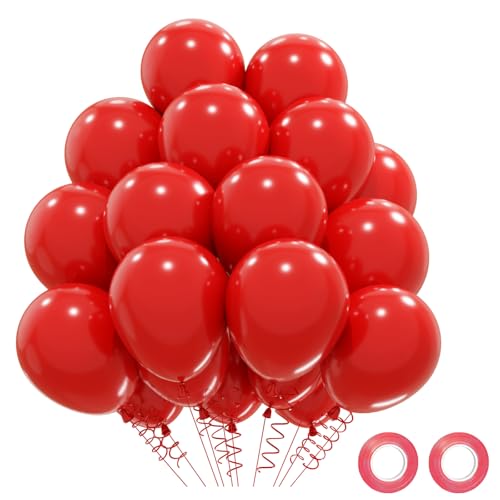 Luftballons Rot 52 Stück Rote Luftballons Geburtstag, Helium Ballons Geburtstag Rot, Rote Ballons Balloons Luftballon Hochzeit Party Deko, 12 Zoll Latexballons Geburtstagsdeko Rosa von QIFU