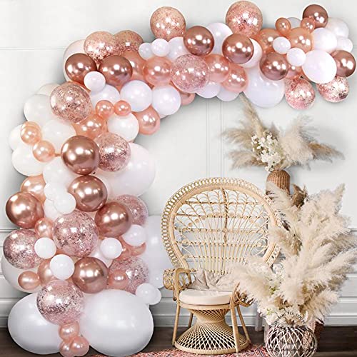 Rosa Gold Luftballons Geburtstag, Luftballon Girlande Hochzeit Deko, Rosegold Helium Ballons Geburtstags Hochzeit Mädchen Deko, Retro Rose Gold Weiß Balloons Für Party Baby Shower Hochzeit Babyparty von QIFU