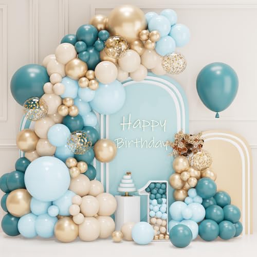 Luftballon Girlande Blau Weiss, 102Pcs Blaue Luftballons Set Mit Sand Weiße Ballons Luftballons Hellblau Luftballons Gold, Ballon Girlande Blau Für Geburtstagsdeko Blau Baby Shower Deko Boy Hochzeit von QIFU