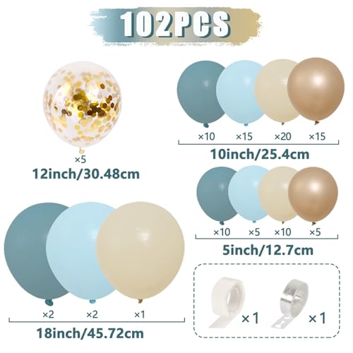 Luftballon Girlande Blau Weiss, 102Pcs Blaue Luftballons Set Mit Sand Weiße Ballons Luftballons Hellblau Luftballons Gold, Ballon Girlande Blau Für Geburtstagsdeko Blau Baby Shower Deko Boy Hochzeit von QIFU