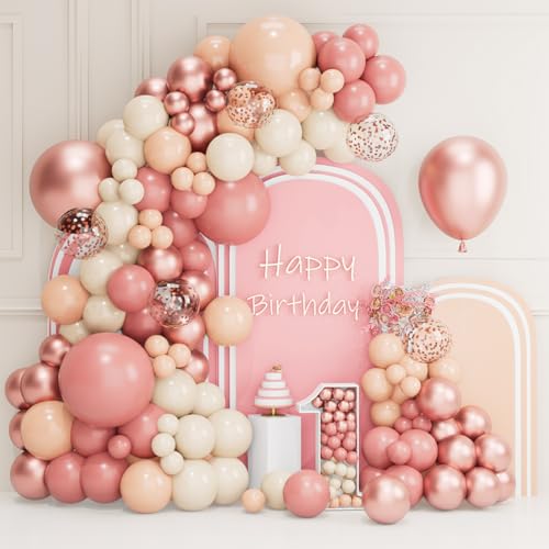 Vintage powder + Luftballon Girlande Rosa Rosegold,102Pcs Staubig Rosa Luftballons Set Mit Weiße Ballons Luftballons Orangenpulver Luftballons Konfetti, von QIFU