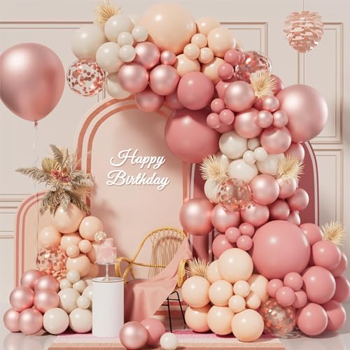 Vintage powder + Luftballon Girlande Rosa Rosegold,102Pcs Staubig Rosa Luftballons Set Mit Weiße Ballons Luftballons Orangenpulver Luftballons Konfetti, von QIFU