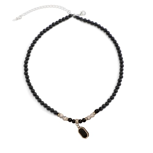 QIIIMSLSS Halskette mit Anhänger aus Naturstein, verstellbare Länge, bunte Perlen, Schlüsselbeinkette, modischer Schmuck für Damen von QIIIMSLSS