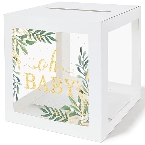 QIKSION Babyparty Kartenbox für Empfang, transparent mit weißem Rand, Geschenkkarten-Box für Babyparty, Wunschbrunnen-Party, Geburtstag, Gender Reveal von QIKSION