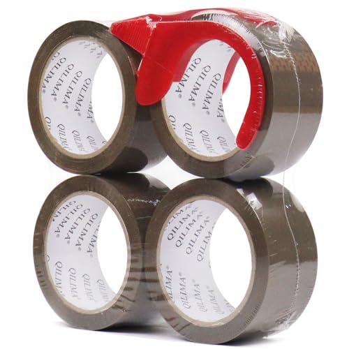 QILIMA 4 Rollen Paketklebeband Klebeband Packband Verpackungsband Kartonband 55mx50mm Braun Verpackungsmaterial für Pakete und Karton Packband mit hoher Klebkraft in Profi-Qualität von QILIMA