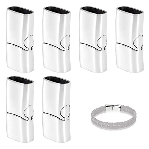 Armband Verschlüsse Magnetic Endkappen zur Schmuckherstellung in Edelstahl Rectangle für Lederseil Halskette Lederband Schnalle Bohrung: 12x6mm Silber von QIMEI-SHOP