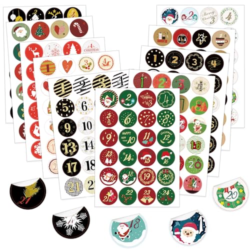 10 × 24 Adventskalender Sticker,Aufkleber Adventskalender Zahlen,Adventskalender Aufkleber Zahlen,Sticker Adventskalender,Adventskalender Sticker 1-24,Adventskalender Nummern für Weihnachten von QIMMU