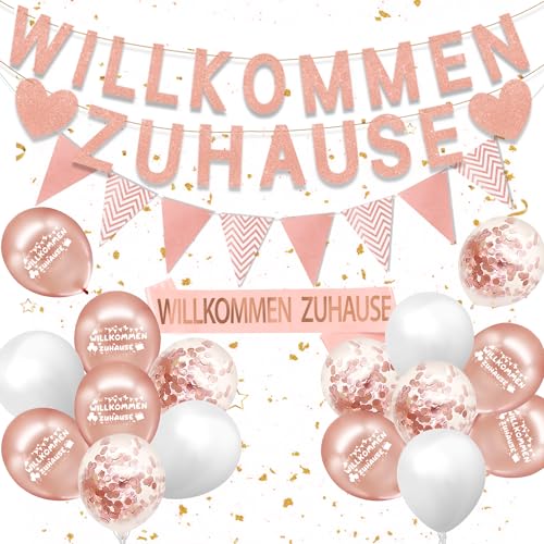 Willkommen Zuhause Baby, 24 Stück Welcome Home Baby Girl,Willkommen Zuhause Baby Madchen,Welcome Home Deko,Willkommen Zurück für Einweihungsparty,Zuhause, Geburt,Fest Dekorations von QIMMU