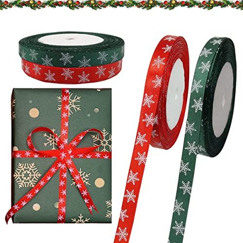 50 Yards Weihnachten Geschenkband,Weihnachten Schleifenband,Dekoband Weihnachten,Geschenk Schleifenband Set,Satinband Grün Weihnachten für Geschenk Verpackung Hochzeit Weihnachten Dekoration von QIMMU