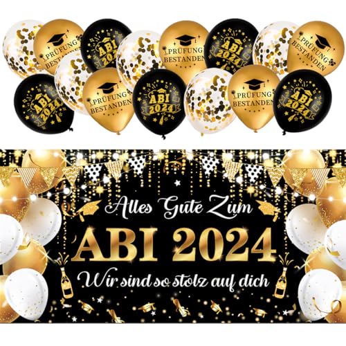 Abitur 2024 Deko,ABI 2024 Deko,180x90cm ABI 2024 Banner,ABI Luftballons,Graduation Deko,Abschluss Deko für Abitur 2024 Geschenke,Bestandene Prüfung Geschenk,Abschlussfeiern von QIMMU