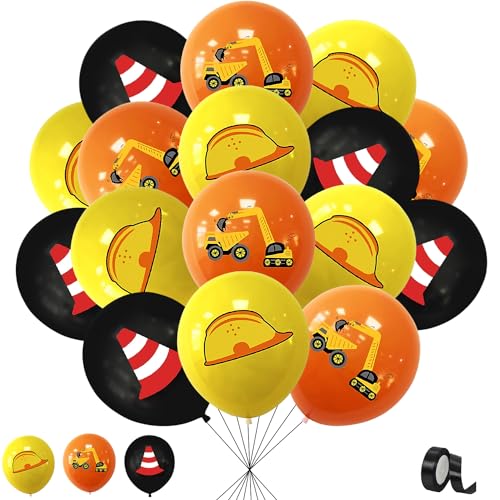 Baufahrzeug Luftballons,24 Stück 12 Zoll Bagger Luftballons,luftballon Bagger,Bagger Latex Ballon,Baustellen Luftballons Geburtstag,Luftballons Baustelle für Baustelle Geburtstag Deko von QIMMU