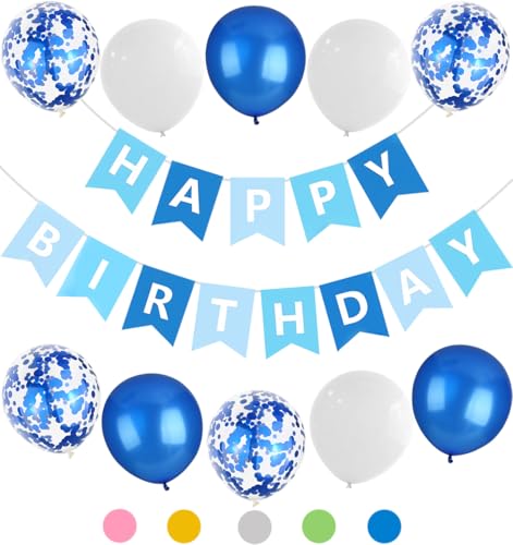 Geburtstagsdeko Blau,Deko Geburtstag Junge,Luftballons Geburtstag Blau,Happy Birthday Girlande,Birthday Decorations,Happy Birthday Banner,Geburtstagsdeko Jungen,Happy Birthday Deko (Blau Weiß) von QIMMU