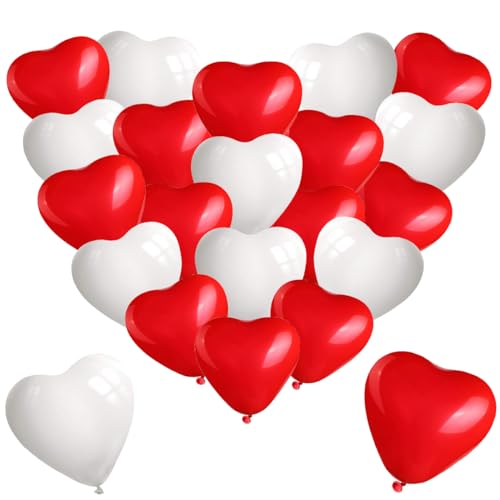 30 Stück Luftballons Hochzeit,Rot Weiß Herzförmiger Ballon,Helium Luftballons Hochzeit,Latex Herz Ballon Helium für Geburtstags Valentinstag Hochzeitsdeko Brautdusche Verlobung Party von QIMMU