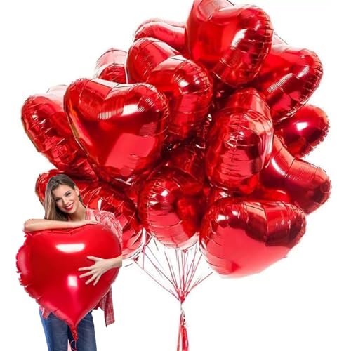 Herzluftballons Hochzeit Helium XXL 32Inch, 6pcs Herzluftballons Rot, Herzluftballons Hochzeit,Herzform Folienluftballon, Heliumballon Herzen für Geburtstag Hochzeit Valentinstag Verlobung Brautdusche von QIMMU