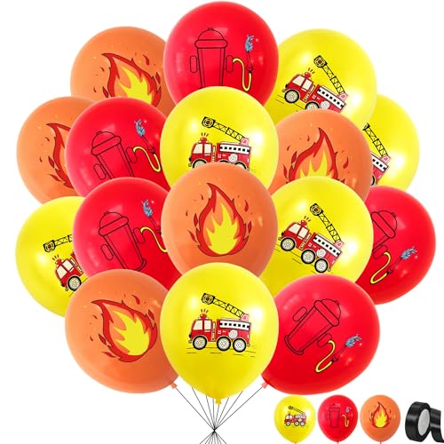 feuerwehr luftballons,24 Stück 12 Zoll luftballon feuerwehr,luftballons feuerwehr,Feuerwehrauto Ballons,Latex Feuerwehrauto Luftballons,Feuerwehr Ballon Deko für Rettung Themen Party von QIMMU