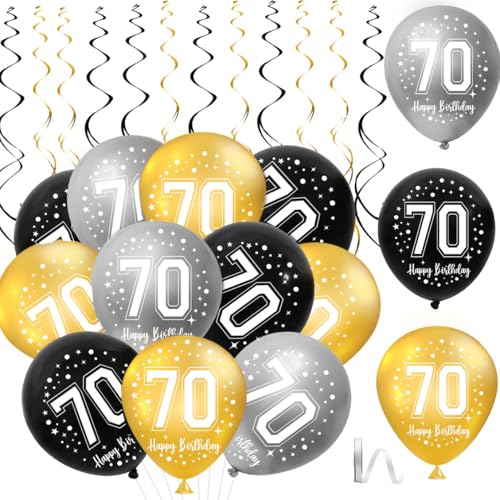 70. Geburtstag Luftballons,30 Stück Schwarz Gold Silber Happy 70. Geburtstag Latex Ballon,70. Geburtstag Party Dekorationen Luftballons für Manner Frauen 70. Geburtstag Dekor von QIMMU