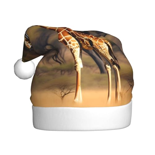 QIN&ZHENG Afrika Giraffe Majestätische Baumdruck Personalisierte Weihnachtsmütze Neuheit Lustige Weihnachtsgeschenke für Frauen Erwachsene Vell Plüsch von QIN&ZHENG