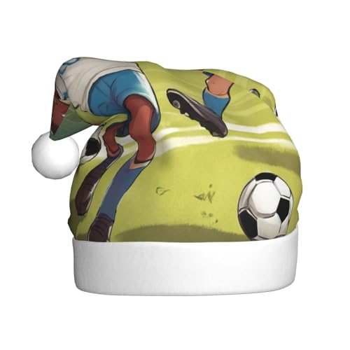 QIN&ZHENG Weihnachtsmannmütze mit Fußballmotiv für Jungen, personalisierbar, lustiges Weihnachtsgeschenk für Frauen, Erwachsene, Samt-Plüsch, Weihnachtsmütze von QIN&ZHENG