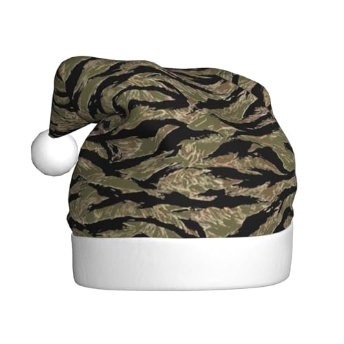 QIN&ZHENG Weihnachtsmütze mit Tigerstreifen, Camouflage-Druck, personalisierbar, lustiges Weihnachtsgeschenk für Frauen, Erwachsene, Samt-Plüsch, Weihnachtsmütze von QIN&ZHENG