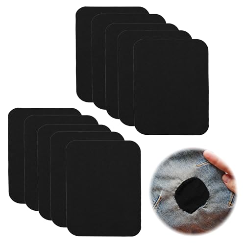 10 Stück Bügelflicken, schwarzes Reparaturfutter, Flicken für Kleidung, Denim-Patches für Jeans, zum Aufbügeln von Jeans, Kleidermänteln und Schuhen (12,5 cm x 9,5 cm) von QINCAWIN