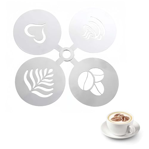 Kaffee-Schablonen aus Edelstahl, personalisierbar, Kaffee-Zubehör für Kaffeekuchen-Dekoration, 4 Stück von QINCAWIN