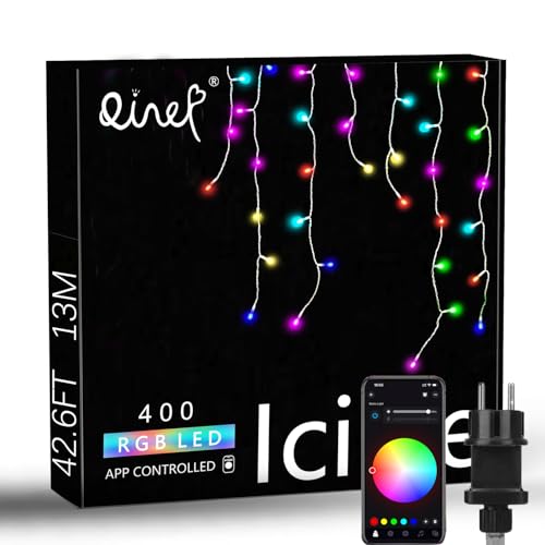 QINER 13M 400 LED Eisregen Lichterkette Außen, Lichtervorhang, Eiszapfen, Lichterkette Multifunktion 40-Modi Erweiterbar lichterketten für Weihnachtsdeko Dach, Traufe, Balkon, Garten von QINER