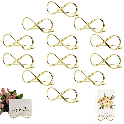 QINERSAW 12er Set Hochzeit Kartenhalter Gold Tischkartenhalter Hochzeit Tischnummern Halter Hochzeit Menükartenhalter Tischkartenclips Fotohalter Sitzkarten Bildkarten Nachrichtenclip für Party von QINERSAW