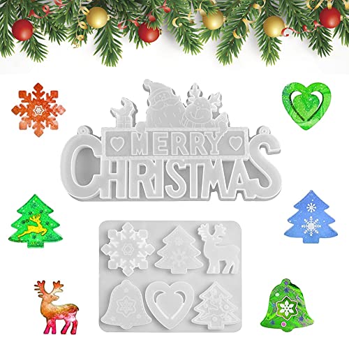 QINERSAW 2 Stück Silikonform Weihnachten Seifenform Silikon Epoxidharz Formen Silikon Weihnachten Gießformen Resin Form Casting Form Merry Christmas Schneeflocken DIY Form von QINERSAW