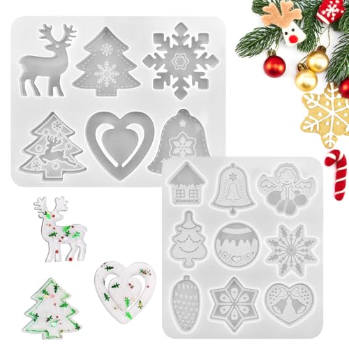 QINERSAW Resin Silikonform Weihnachten Silikon Gießform Epoxidharz Silikonform Weihnachten Harz Resin Formen Silikon Charms Anhänger Schneeflocke Weihnachtsbaum von QINERSAW