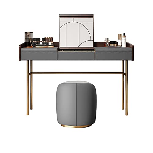 Schminktisch Schminktisch-Set mit Hocker, Heimkommode, aufklappbares Leder, hochwertiges Holz, Schlafzimmer-Make-up-Tisch, Make-up-Hocker, Orange-Grau, versteckter Make-up-Spiegel, Kommode Schminktisc Schminktisch Schminktisch-Set mit Hocker, Heimkommode, aufklappbares Leder, hochwertiges Holz, Schlafzimmer-Make-up-Tisch, Make-up-Hocker, Orange-Grau, versteckter Make-up-Spiegel, Kommode Schminktisc von QINGGANG-0224