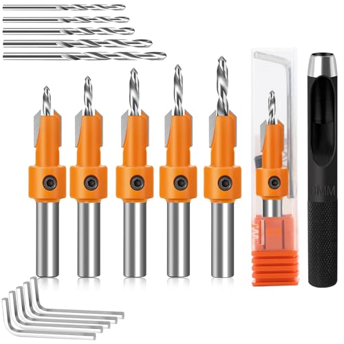 Senkbohrer für Holz 11 tlg. 8mm Holzbohrer mit Senker, Bohrer mit Senker Holz, Bohrsenker mit Tiefenanschlag Sechskantschlüssel, Kegelsenker, Countersink Drill Bit für Holzverarbeitung von QINGHEC