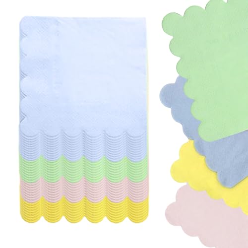 Cocktail-Servietten, 3-lagig, pastellfarben, Regenbogen-Cocktail-Servietten, Jakobsmuschelform, Fächerform, weiches Papier, Regenbogen-Servietten, 12,7 x 12,7 cm, für Hochzeit, Geburtstag, Party, von QINGRUIGO