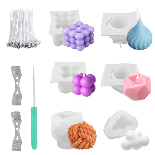 QINGYIWL Kerzenform Bubble Kerzen Kit 3D DIY Silikonform Kerzen-Gießen Formen und Kerzendocht Set, 6 Stück GarnBall Kerzenformen zumGießen als Heimdekorationen DIY Duftkerze Seife von QINGYIWL