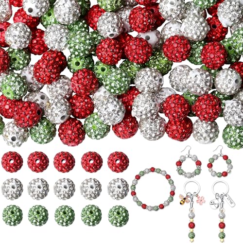 QINJIEJIE 100 Stück 10 mm Strassperlen für Schmuckherstellung, Weihnachtsperlen aus Ton, Baseballperlen, Shamballa-Diamantperlen, Discokugel-Perlen für Stifte, Armbänder, Ohrringe, Baseball-Halsketten von QINJIEJIE