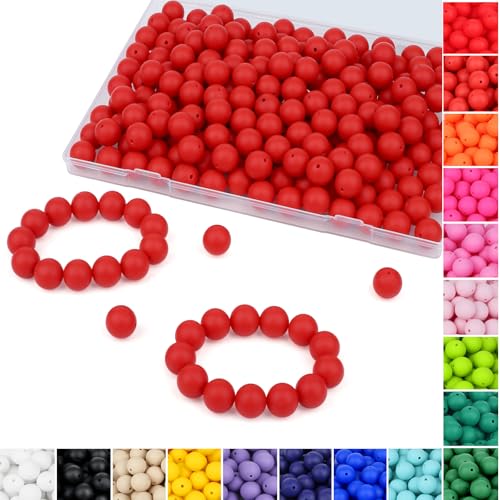 QINJIEJIE 120 Stück scharlachrote Perlen, 15 mm, rote Silikonperlen für Schlüsselanhänger, Armbänder, Stifte, Halsketten, Brennperlen, lose Gummi-Perlen, Silikonperlen zum Basteln (mit Box-Sets) von QINJIEJIE