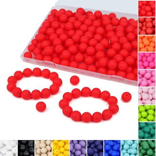 QINJIEJIE Erdbeerrote Silikonperlen für Schlüsselanhänger, Armbänder, Stifte, Halsketten, Fokusperlen, lose Gummi-Perlen, Silikonperlen zum Basteln (mit Box-Sets), 120 Stück von QINJIEJIE